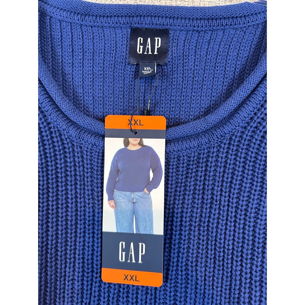 NWT Gap Womens XXL Blue Shaker Stitch Knit Crew Neck Relaxed Pullover Sweater‎